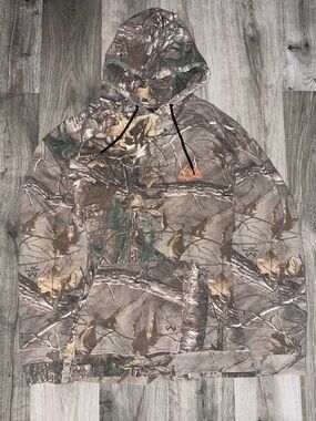 Realtree Camouflage Hoodie with Black Drawstrings and Orange Accent